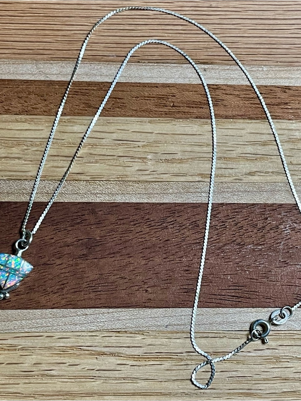 Vintage Sterling Silver Opal Inlay Necklace - Picture 7 of 8